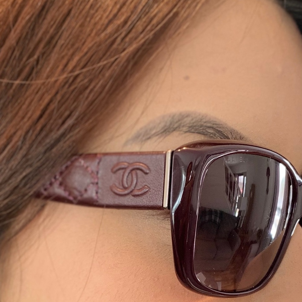 Chanel Purple Sunglasses with Leather arms